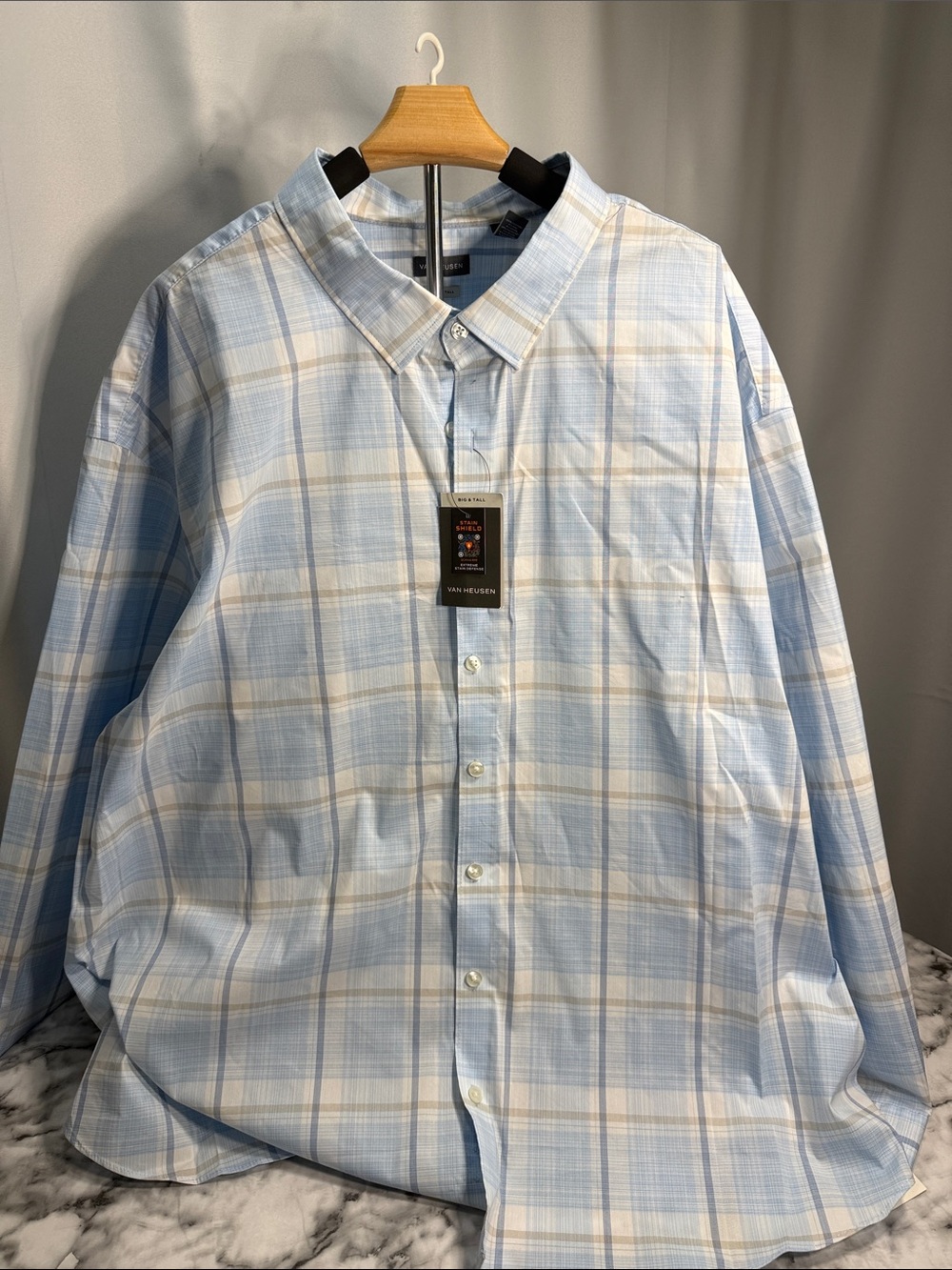 Van Heusen Blue and White Plaid Dress Shirt